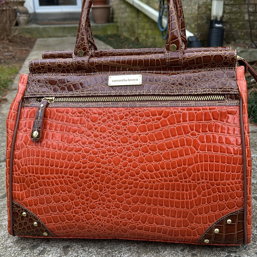 Samantha Brown hand /shoulder Travel Bag happy orange brown embossed croc - Picture 5 of 9